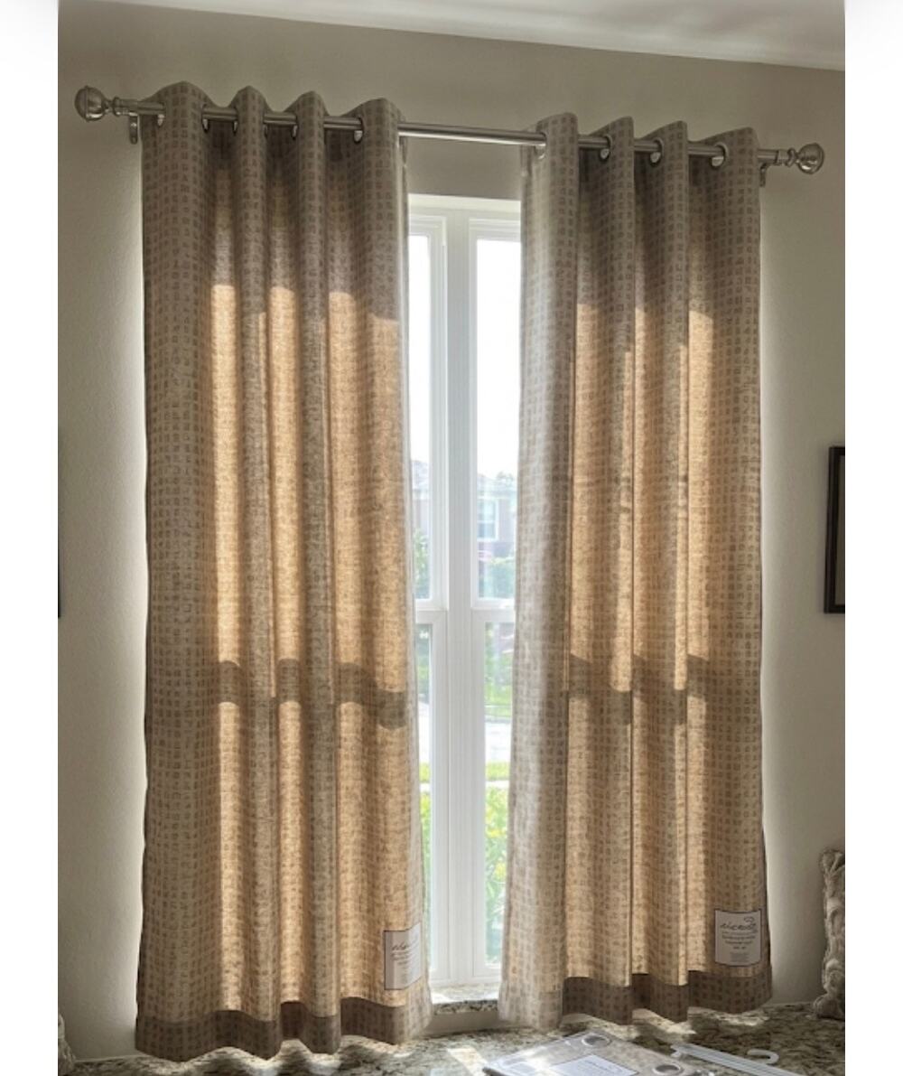 Ricardo Blackout Curtain Panel Spanish Steps Taupe Beige Block Print 54x84 NEW